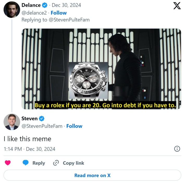 star wars "buy a rolex if you are 20, go into debt if you have to" meme