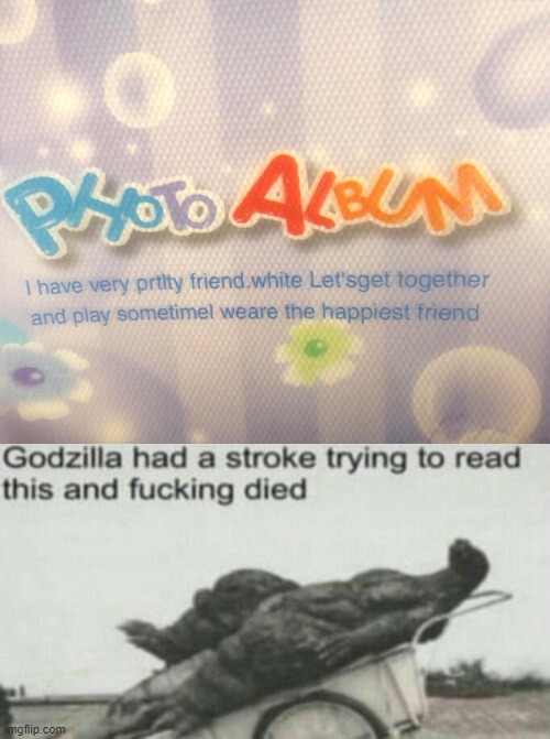 photo album blurb godzilla meme
