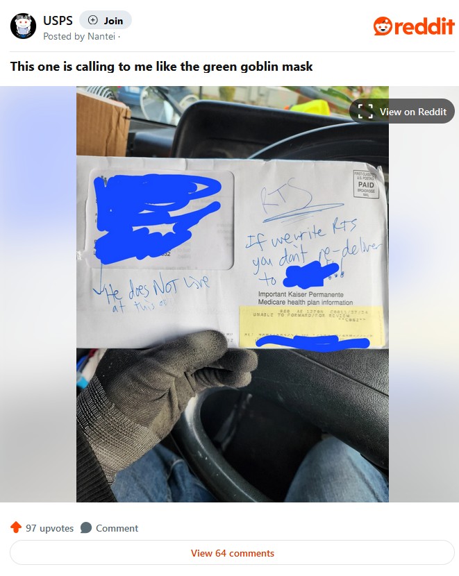 green goblin mask meme usps