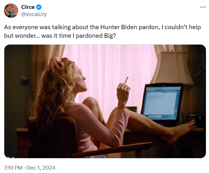 Tweet with a Sex in the City screenshot.