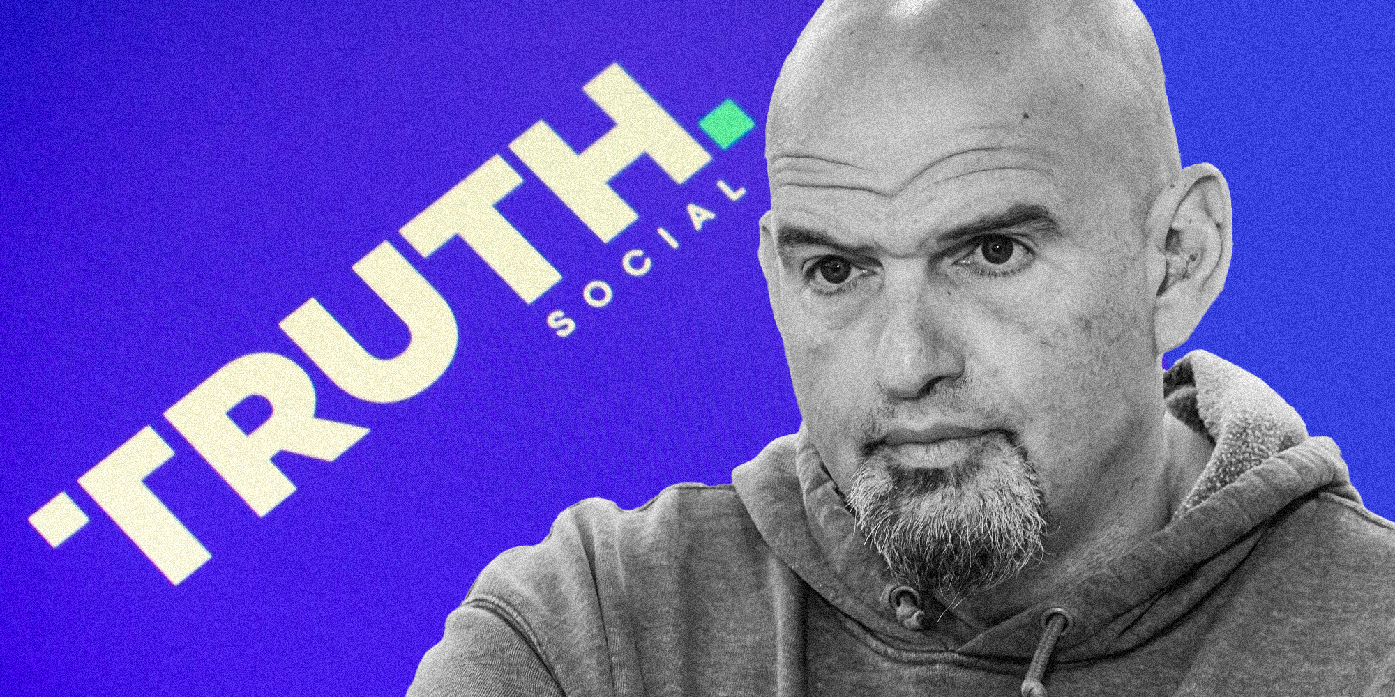 John Fetterman over Truth social logo