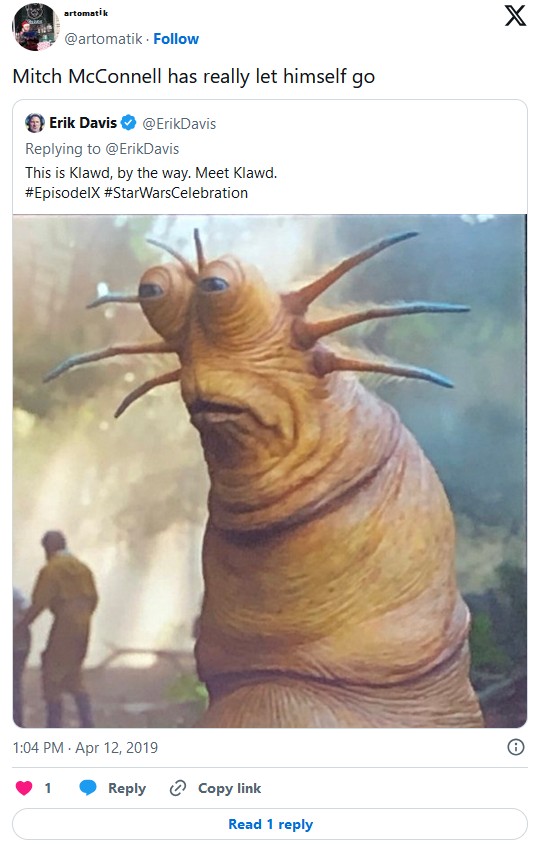 "Mitch McConnell has really let himself go" klaud meme