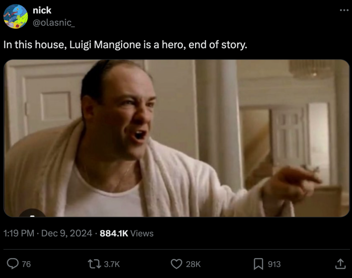 luigi mangione meme with Tony Soprano