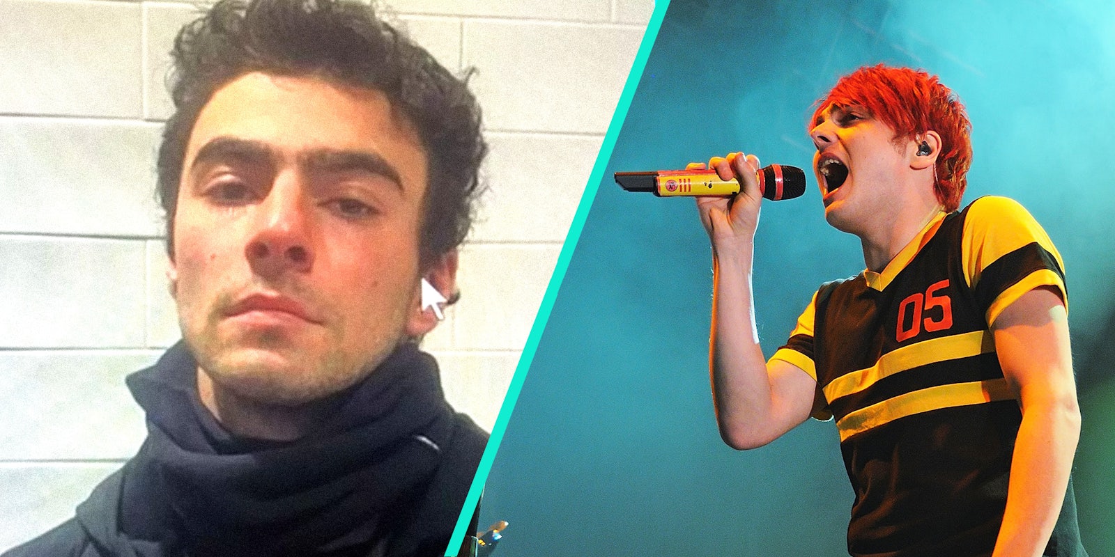 left: luigi mangione right: gerard way