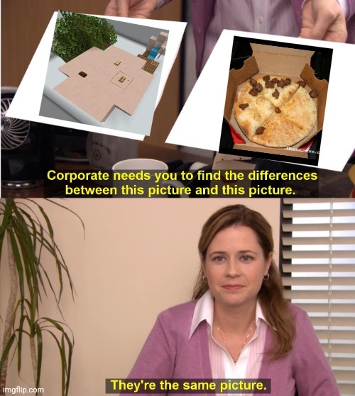 pam from the office "same picture" meme with cardboard box and none pizza with left beef