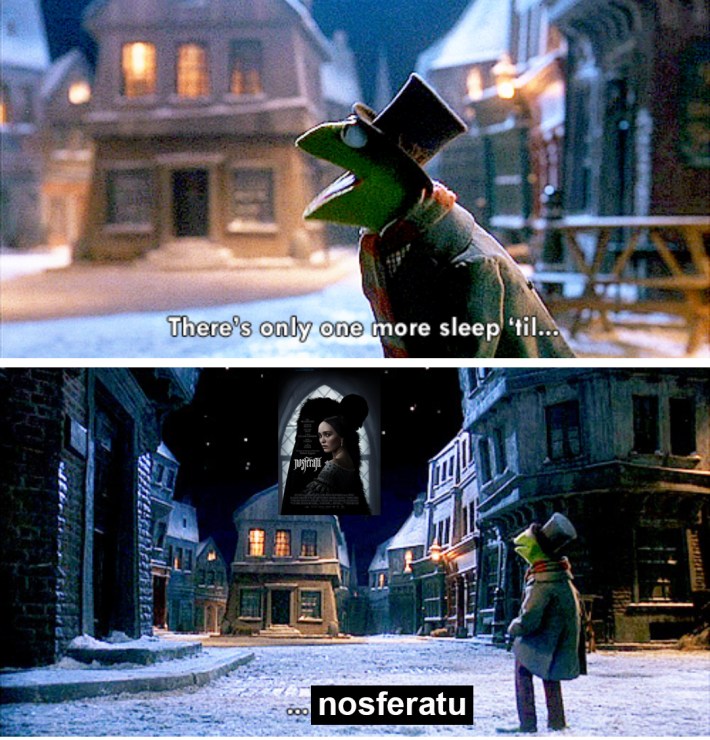 Kermit the Frog singing One More Sleep Til Christmas, with Christmas replaced by "nosferatu"