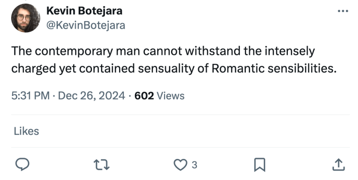 Nosferatu meme tweet that reads, "The contemporary man cannot withstand the intensely charged yet contained sensuality of Romantic sensibilities."