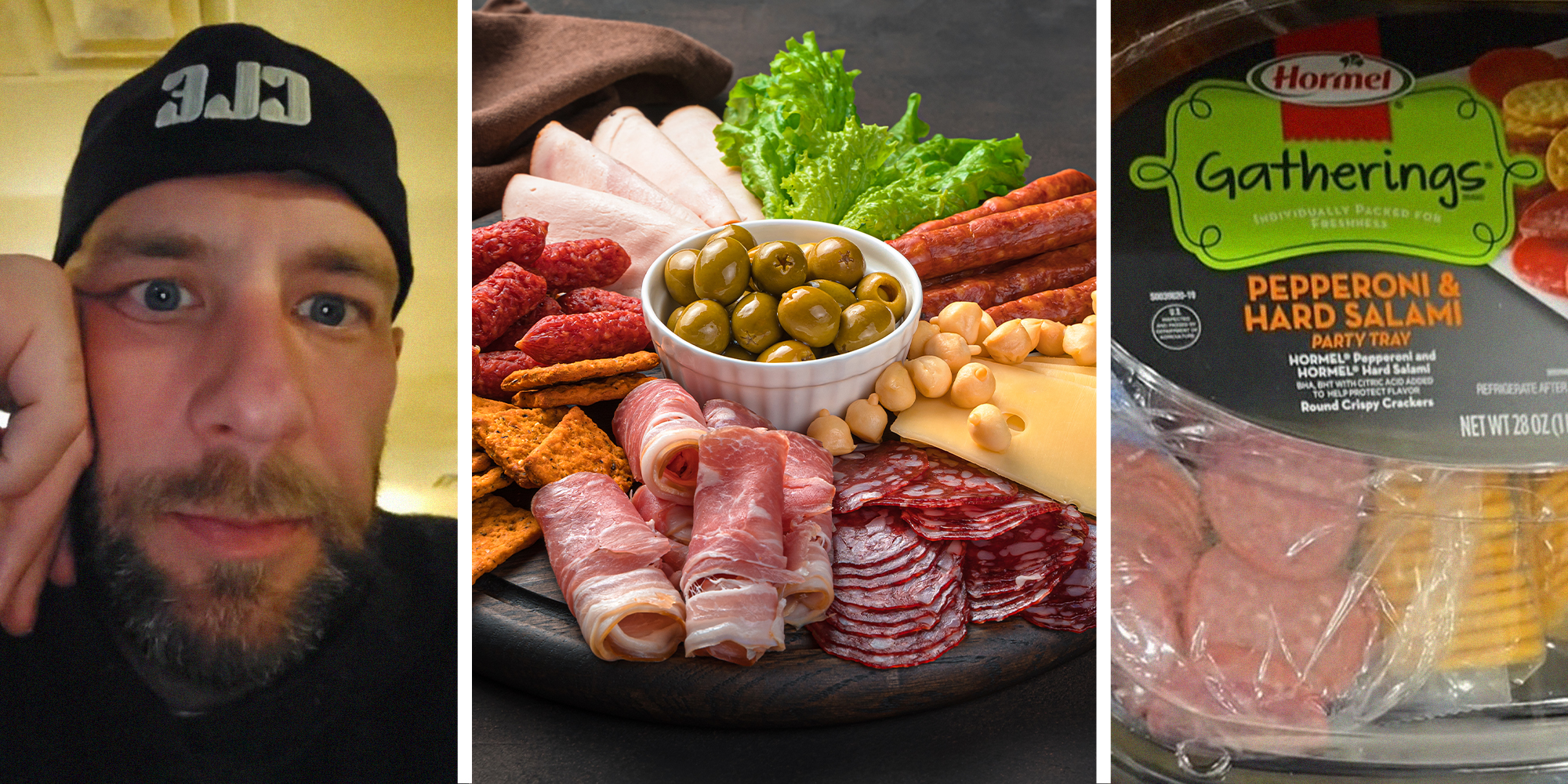Man shares what he sees at grocery store(l) Party Tray(c) Party tray sealed(r)