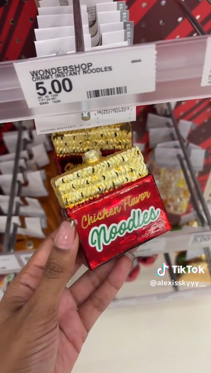 Chicken flavor ramen ornament with red pack and yellow noodles