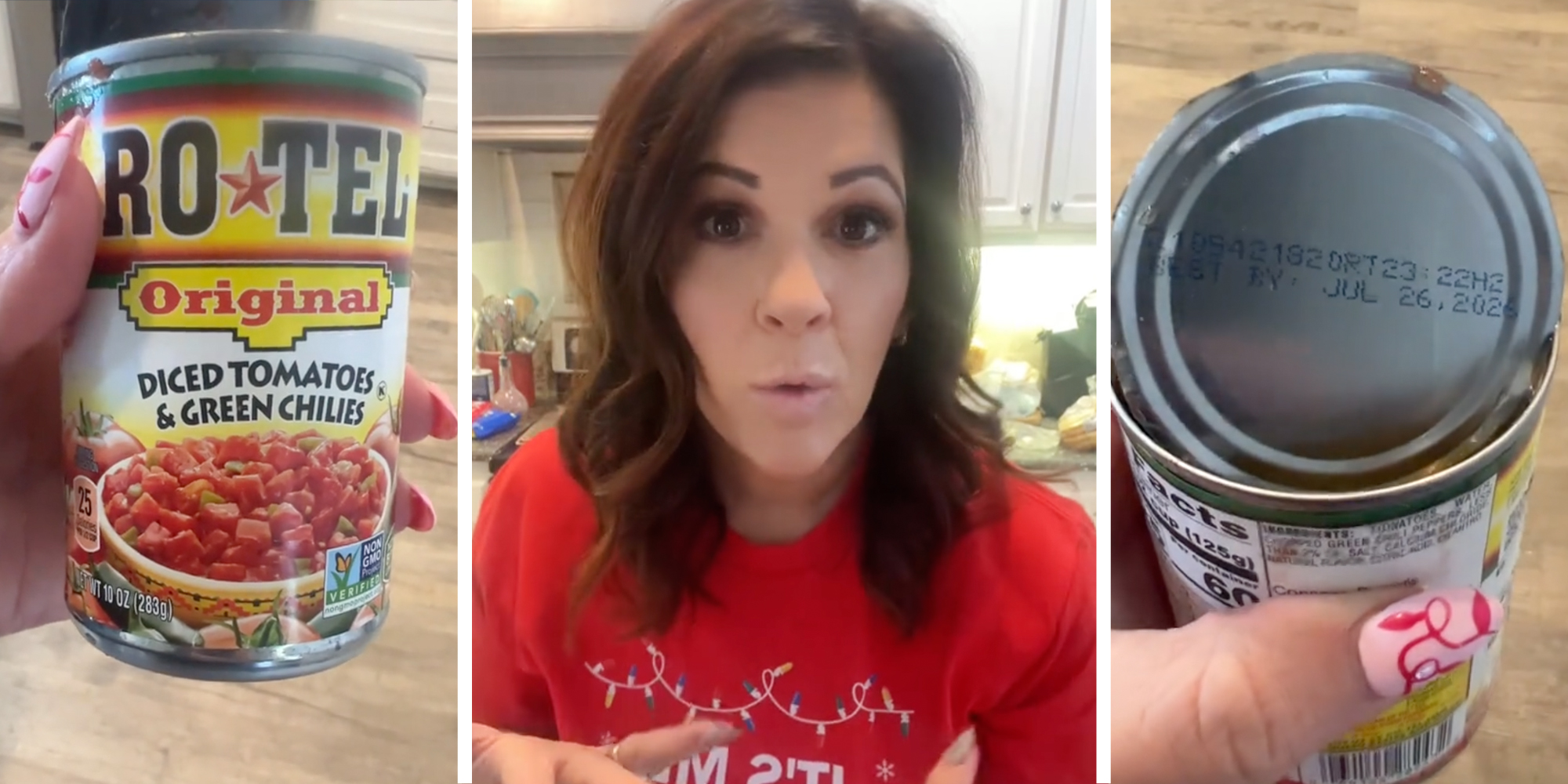 Can of rotel(l+r), Woman talking(c)