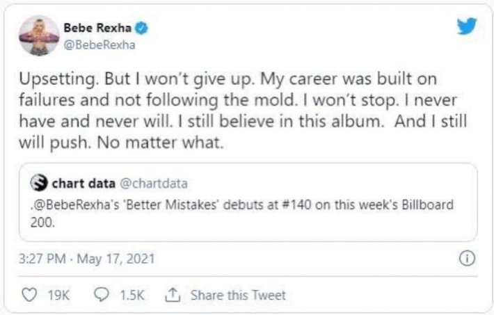 Stan Twitter meme with a Bebe Rexha tweet about her "Better Mistakes" album.