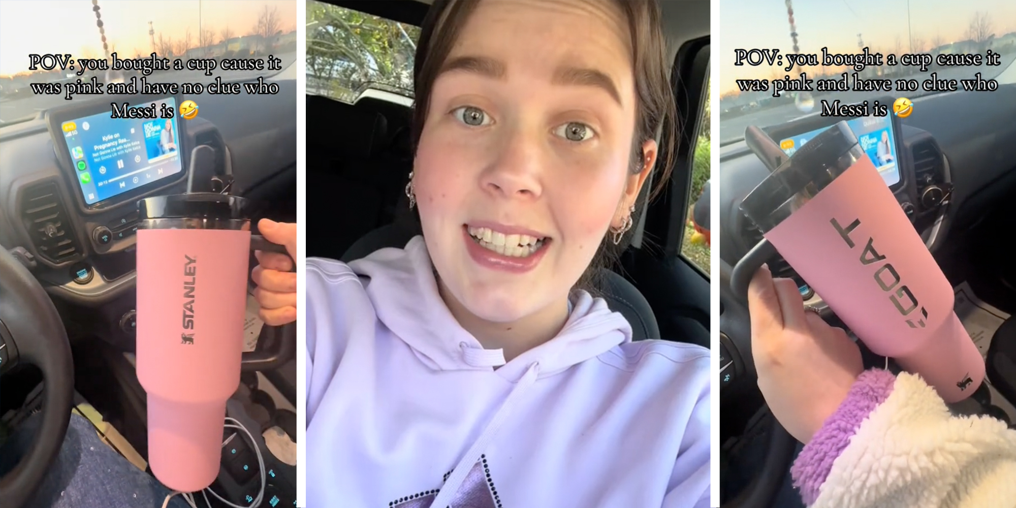 Stanley cup(l+r), Woman talking(c)