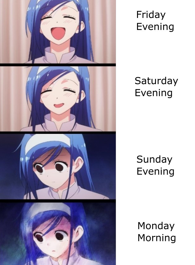 Sunday meme about dreading Sunday evening.