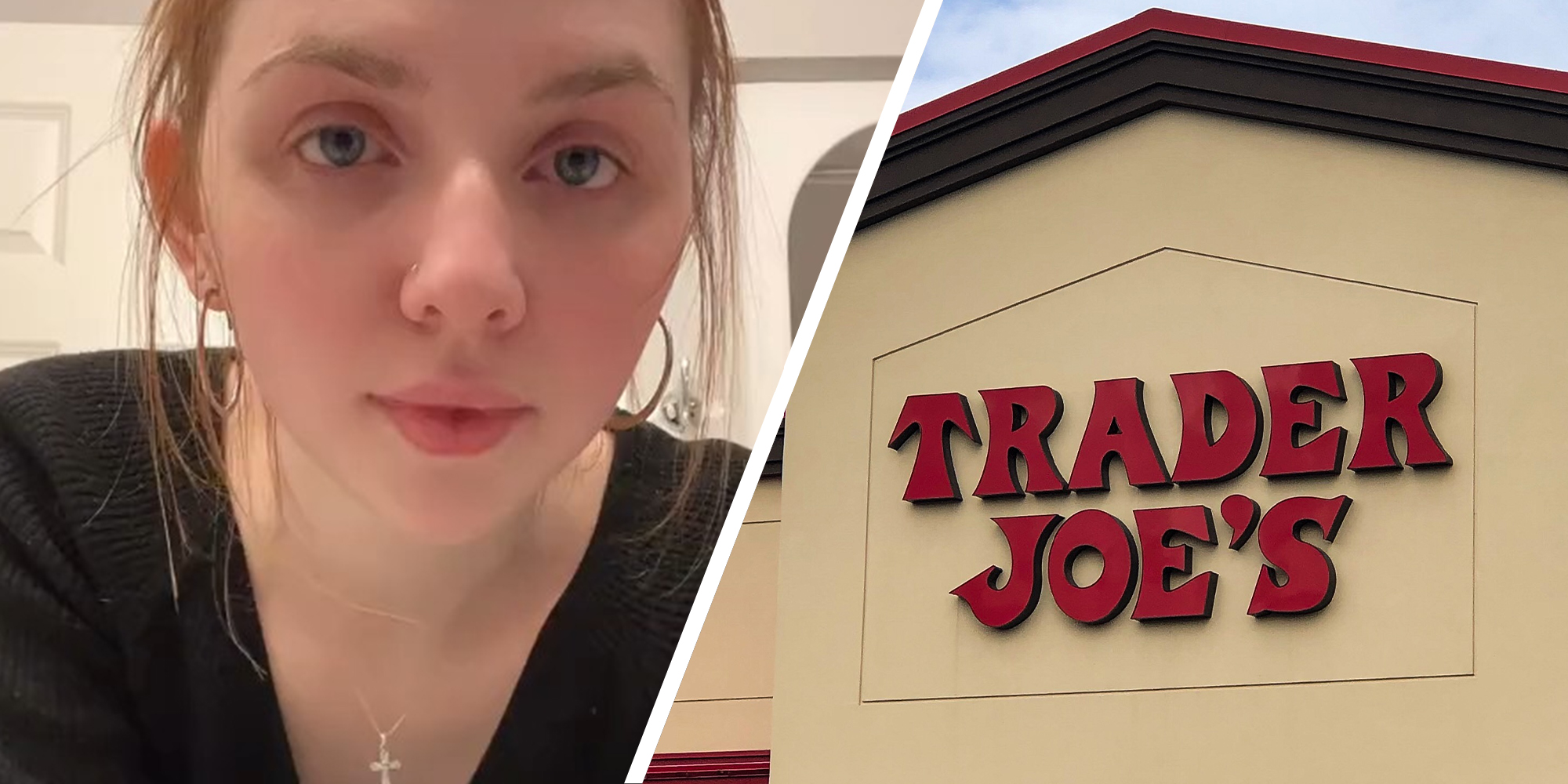 Trader Joe's customer(l) Trader Joe's Store Front(r)