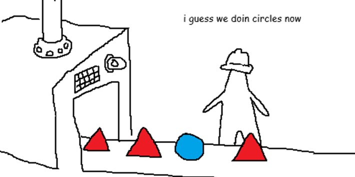 Triangle Factory meme about Texas Instruments making bombs.