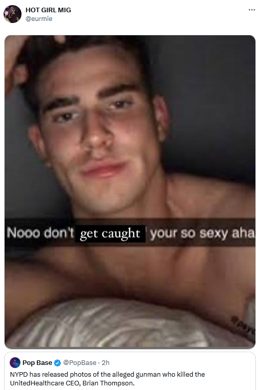 UHC shooter suspect smiling meme in the "nooo don't your so sexy aha" format.