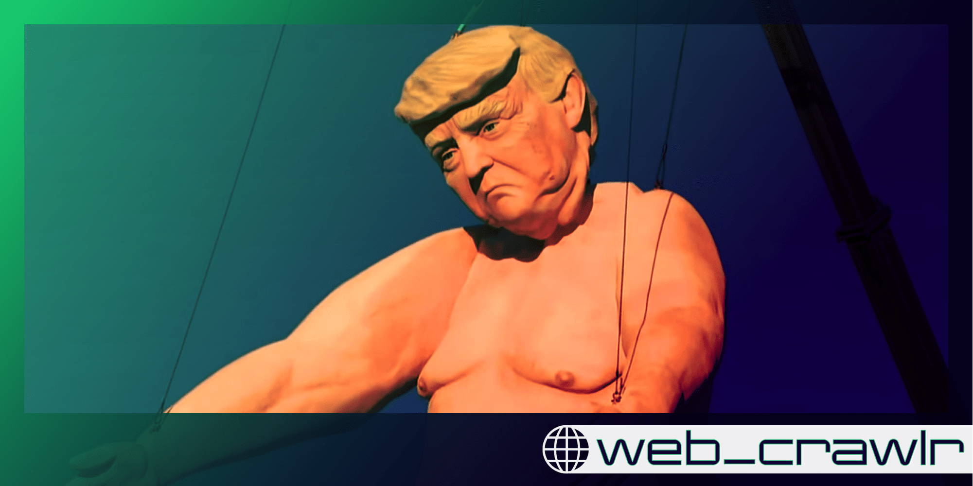 A Donald Trump statue. The Daily Dot newsletter web_crawlr logo is in the bottom right corner.