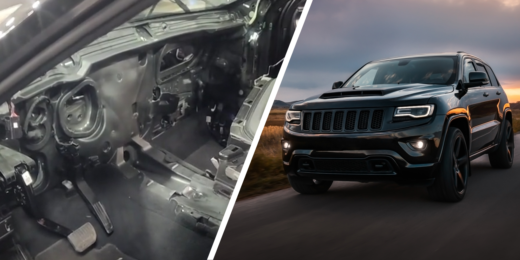 Interior Jeep(l), Jeep on road(R)