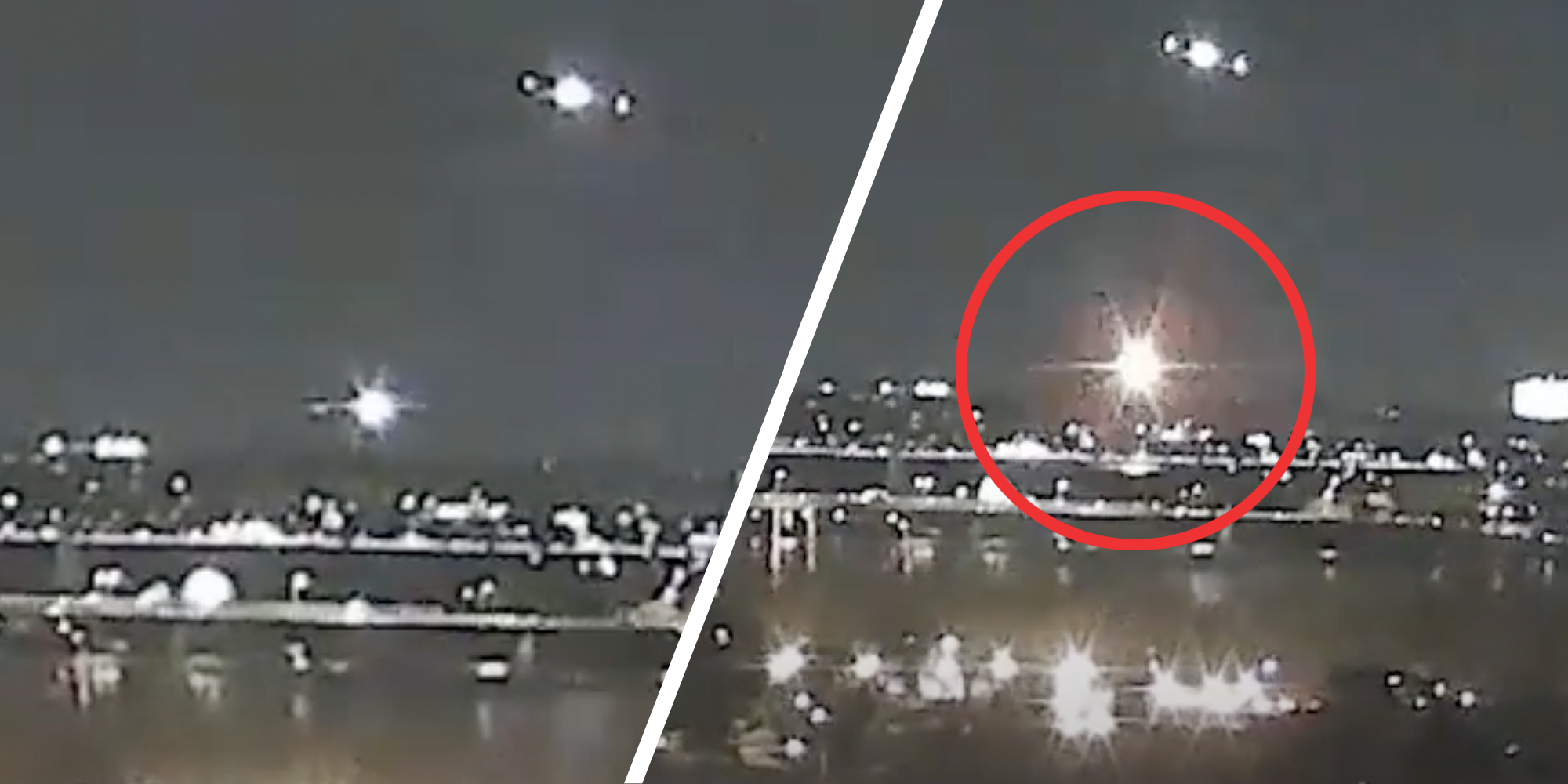 Aircrafts in sky(l), Crash circled(r)