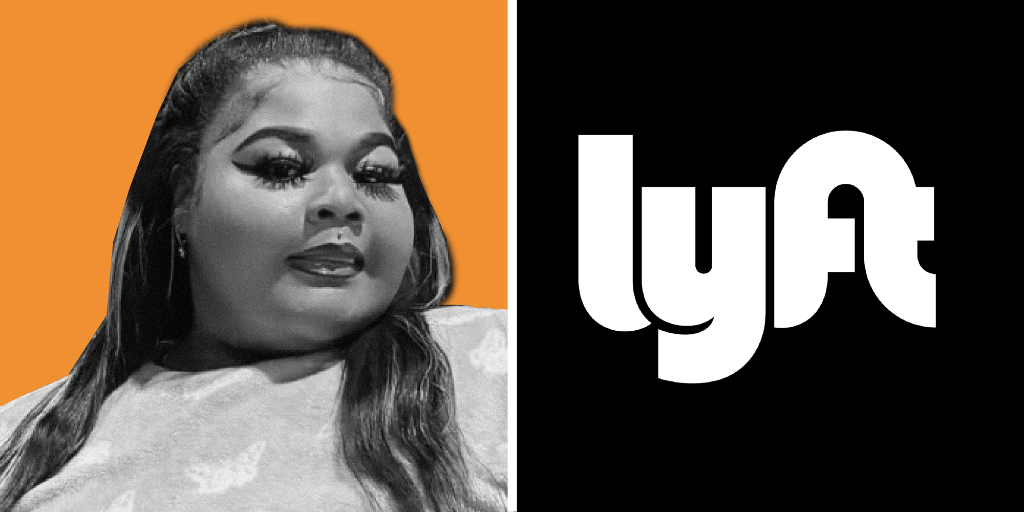 2 panel image: on the left is the rapper Dank Demoss and on the right is the Lyft ride service company logo.