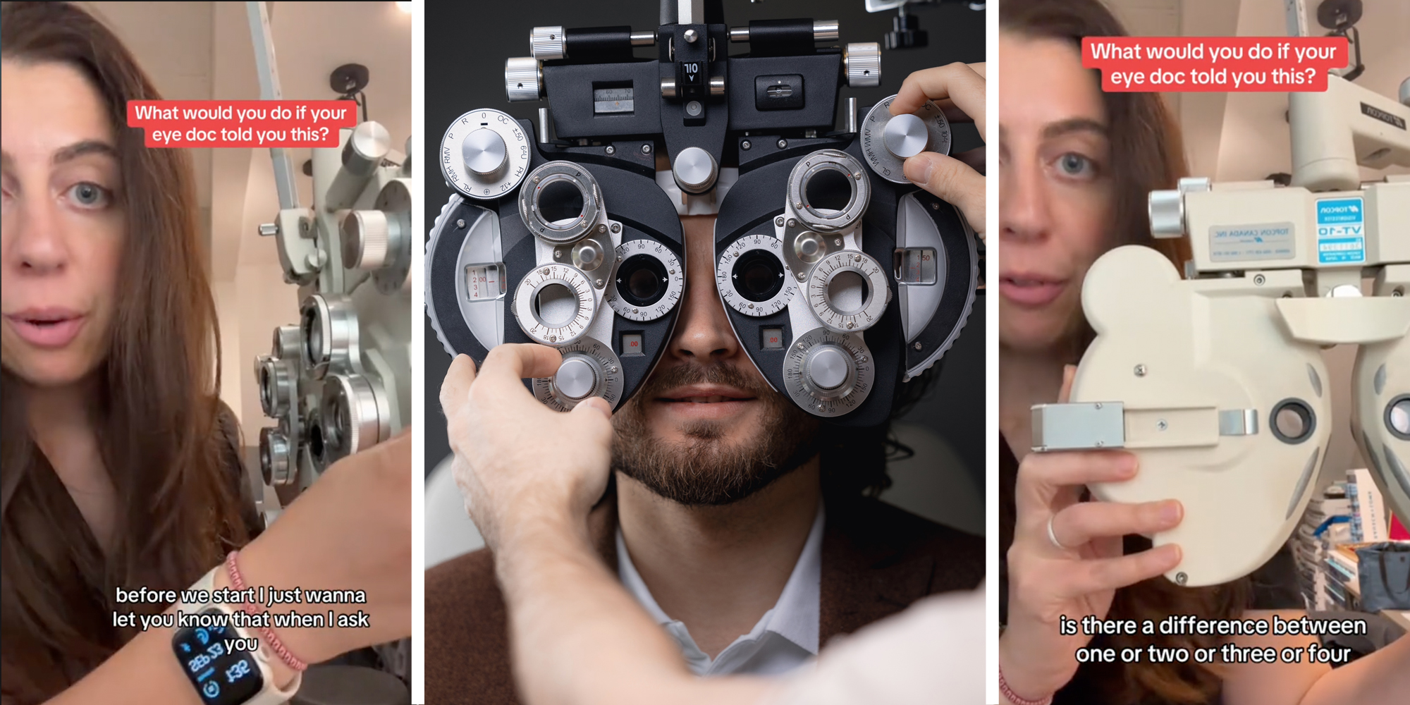 Eye Doctor talking(l+r), Man getting eye exam(c)