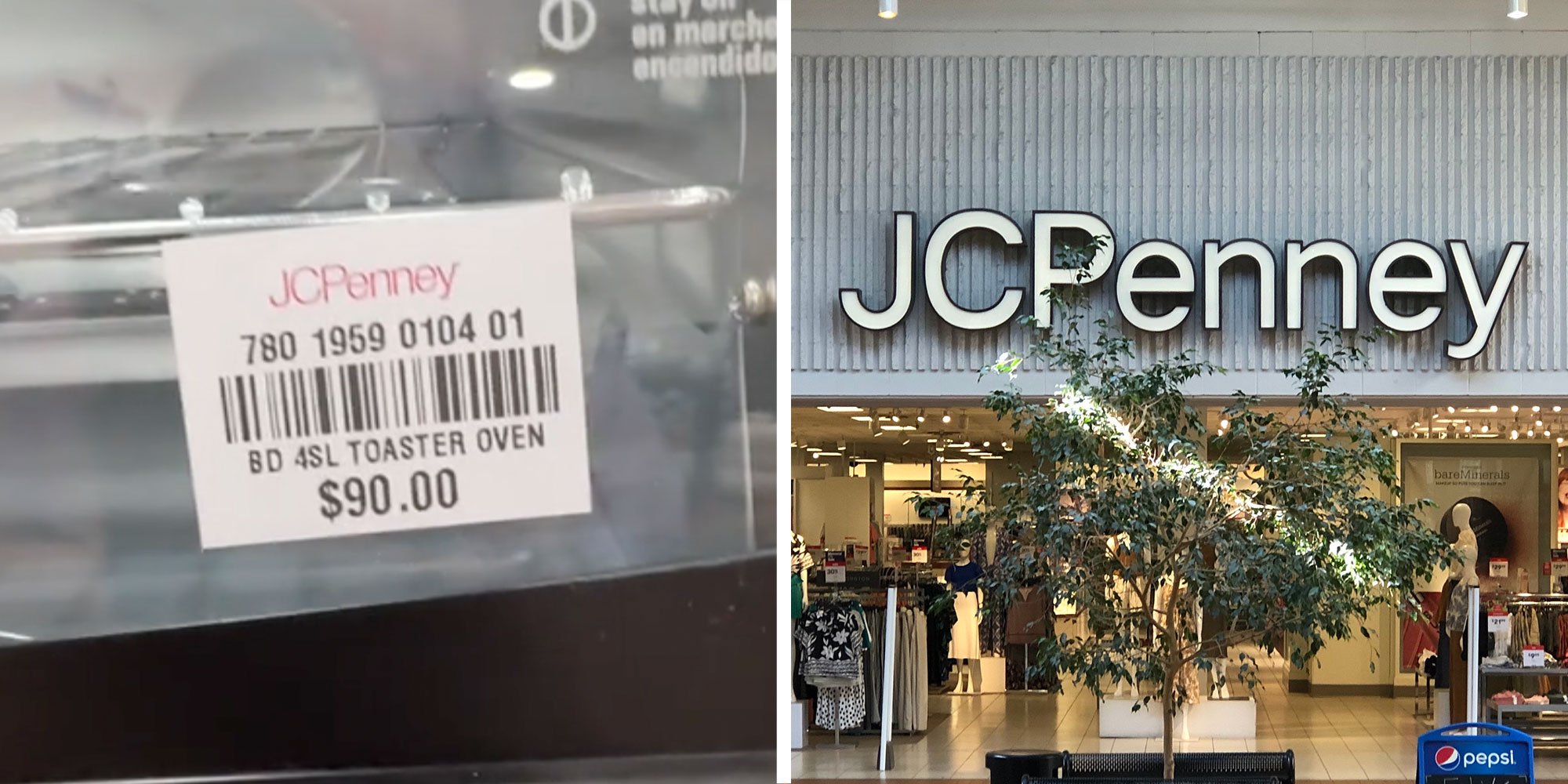 two panel design with a close up of a project at JCPenny that is $90, next to an image of a JCPenny store