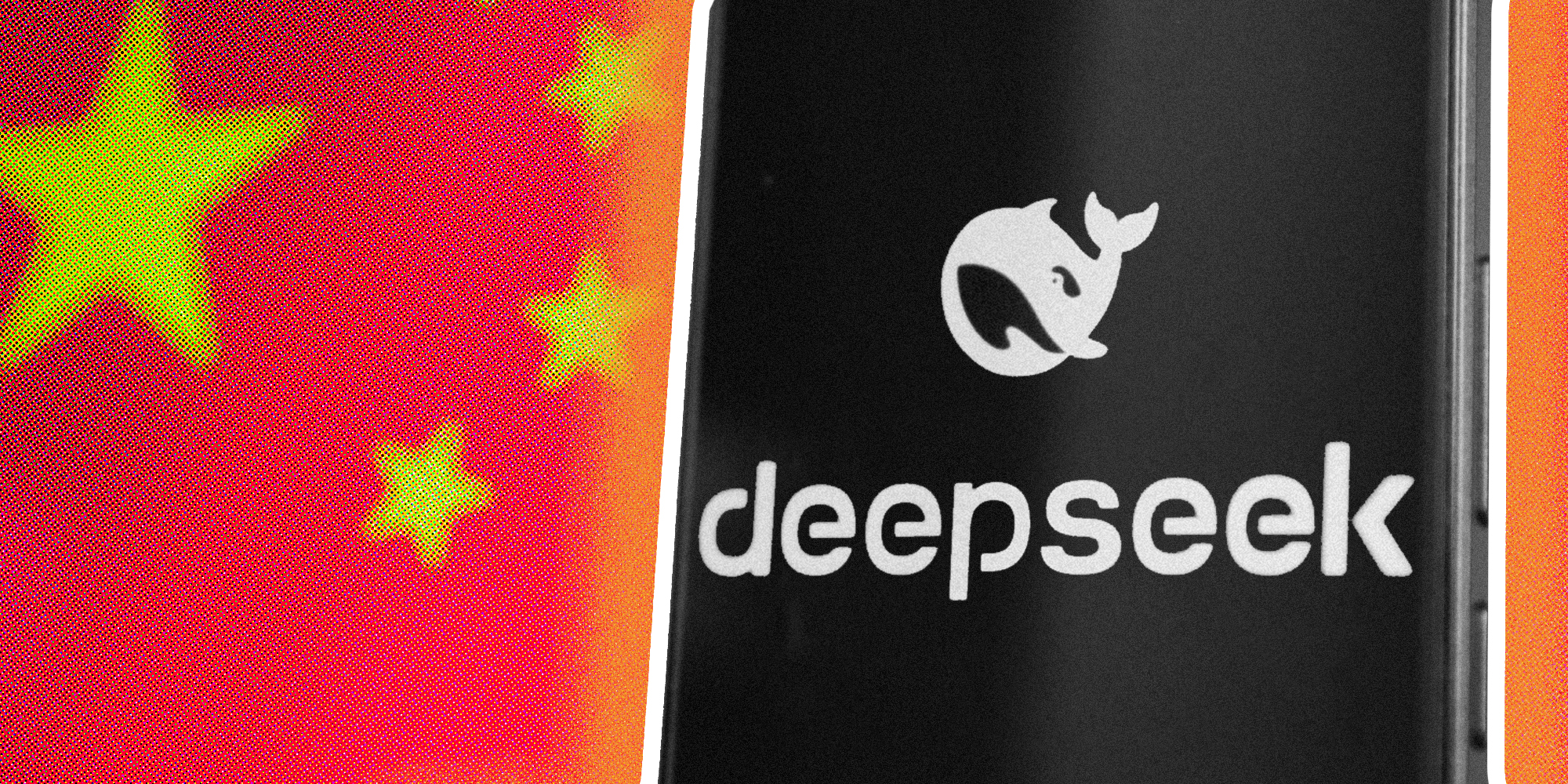 Deepseek logo on top of chinese flag