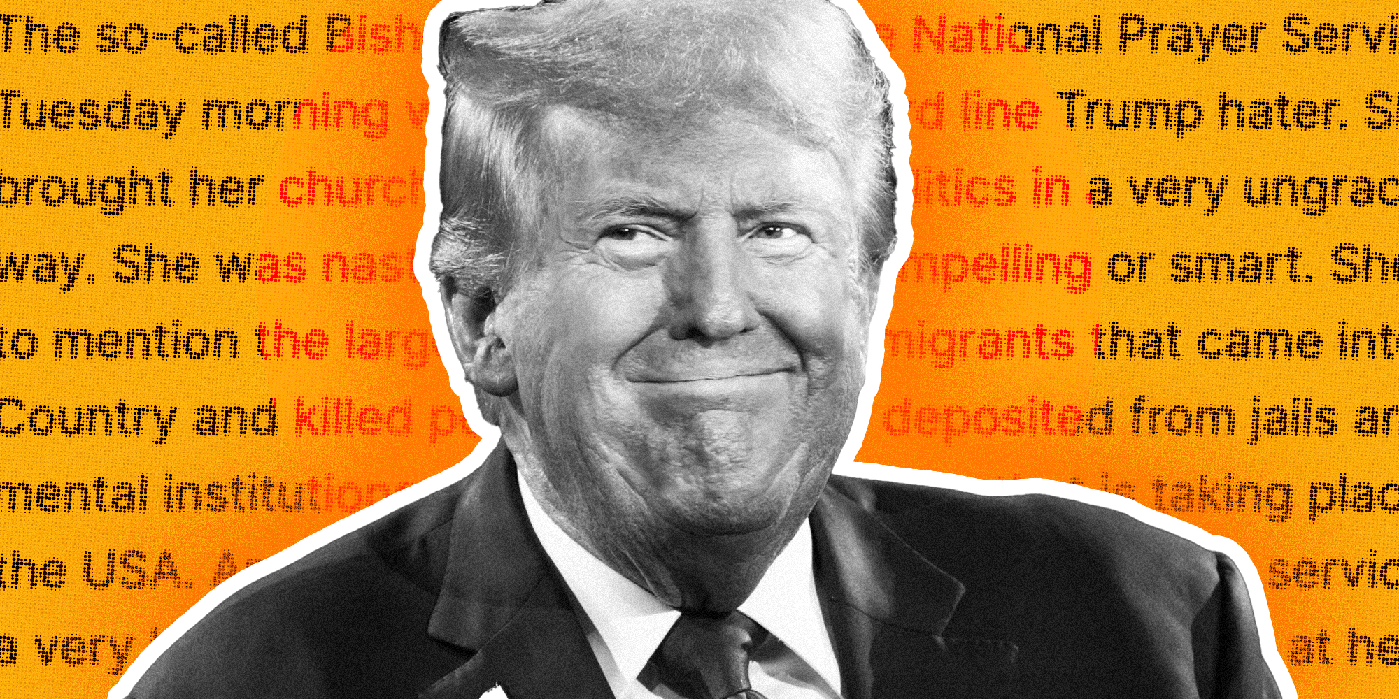 Donald Trump over background of text