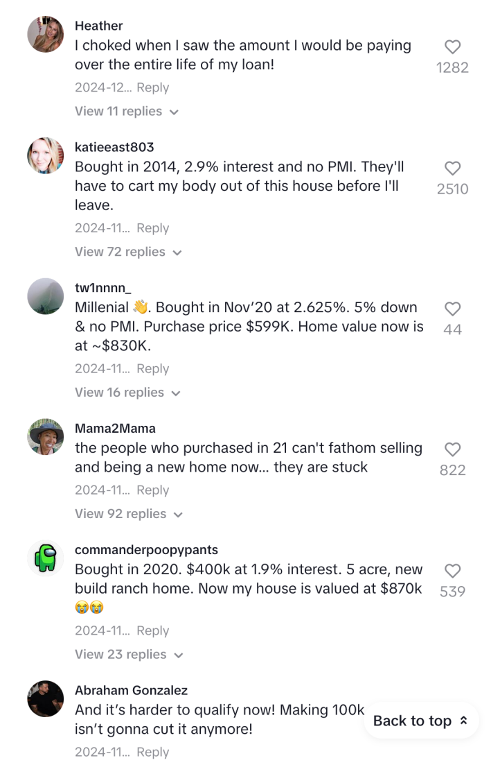 A photo of the comments and reactions to Natale's video about home prices.
