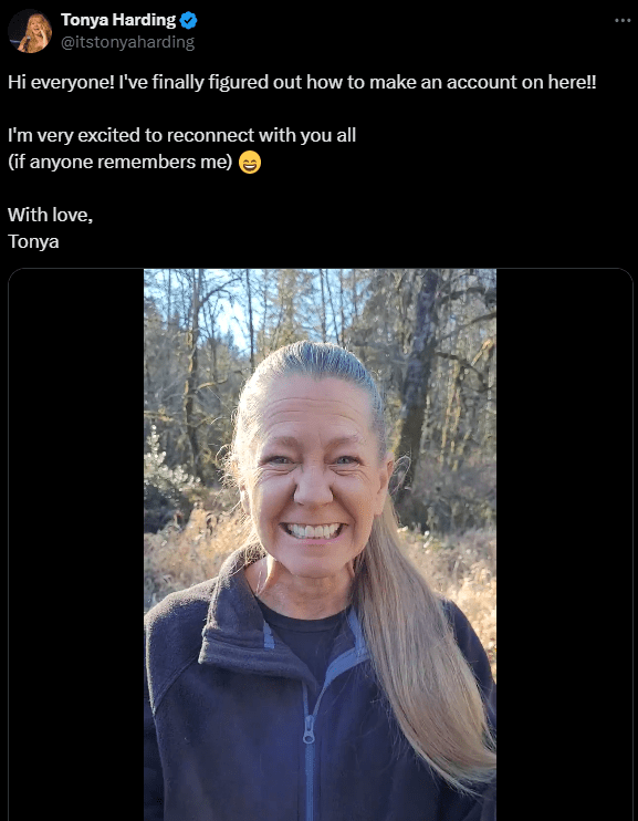 Screenshot of Tonya Harding's first X post Tonya Harding plane crash conspiracy