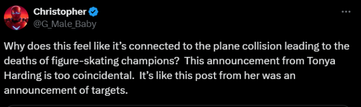 Screenshot of X post discussing Tonya Harding plane crash conspiracy