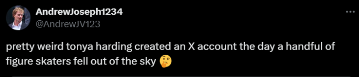 Screenshot of X post discussing Tonya Harding plane crash conspiracy