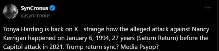 Screenshot of X post discussing Tonya Harding plane crash conspiracy