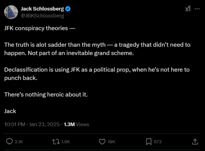 Screenshot from X.com related to the declassification of jfk files