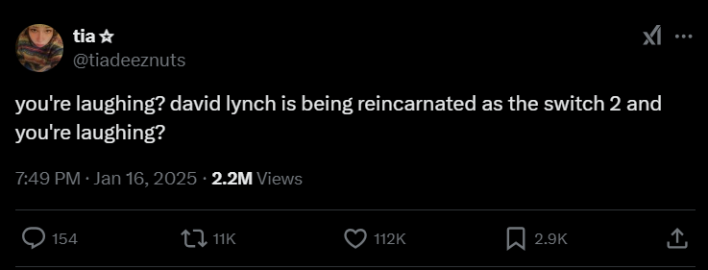 X post discussing David Lynch reincarnated