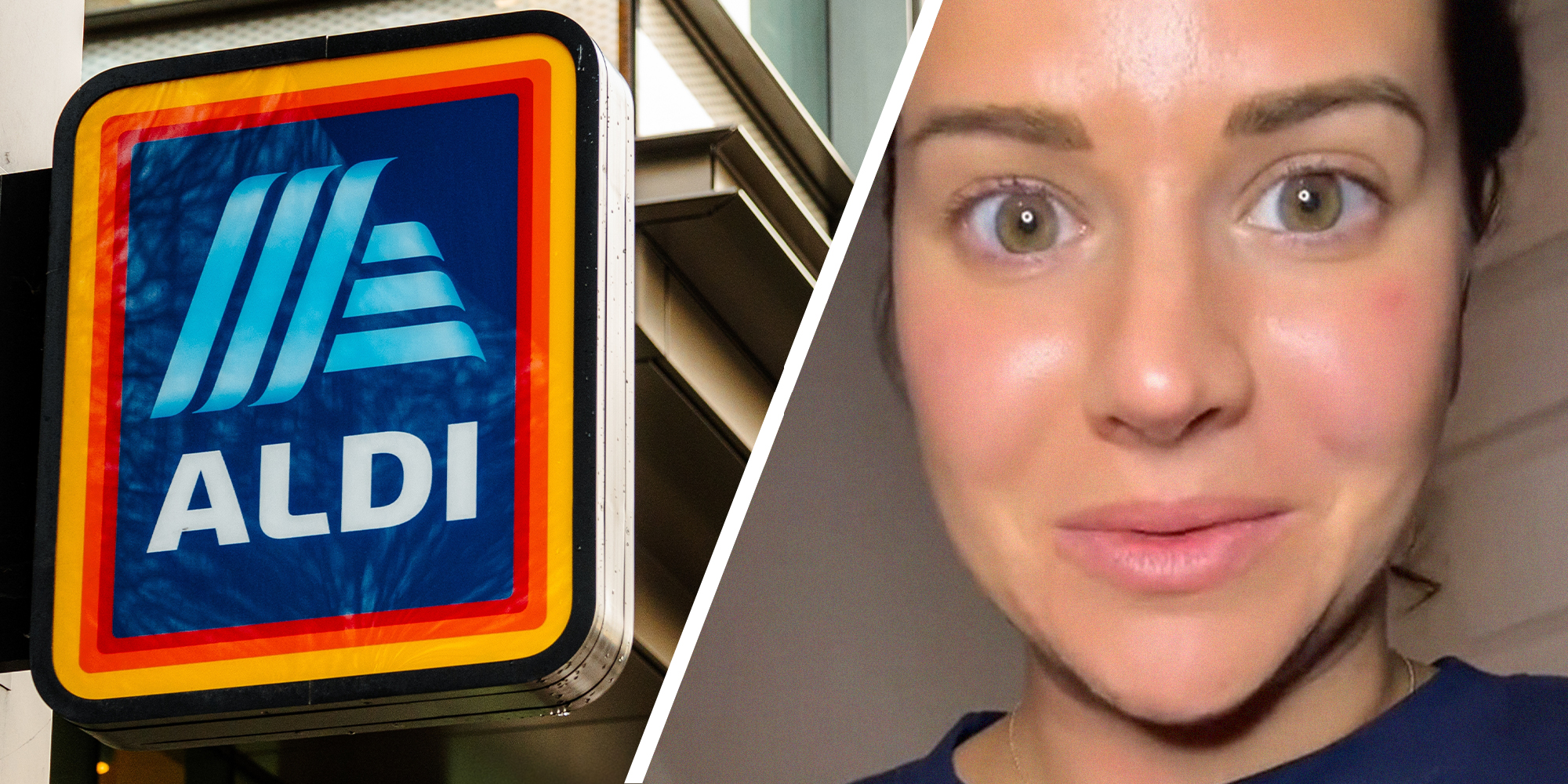 Aldi Store Sign(l) Woman shares best purchases for kids at aldi(r)