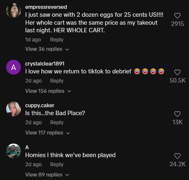 TikTok comments on a video by an American woman being radicalized after switching to RedNote.