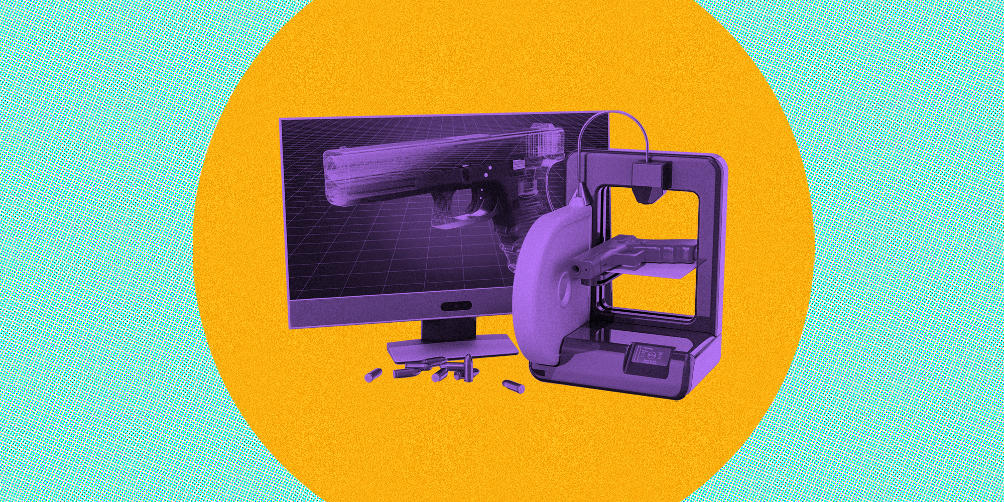 Computer screen and 3d printer making gun