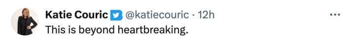 Katie Couric's reaction to Angela Yang and Sean Kay's final performance before the plane crash. Text reads, "This is beyond heartbreaking.