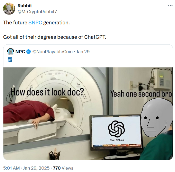 ChatGPT scan meme with the doctor's head replaced by a Wojak.