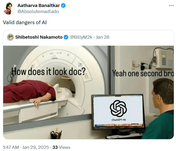 Generative AI tweet with a comment saying AI concerns are valid.