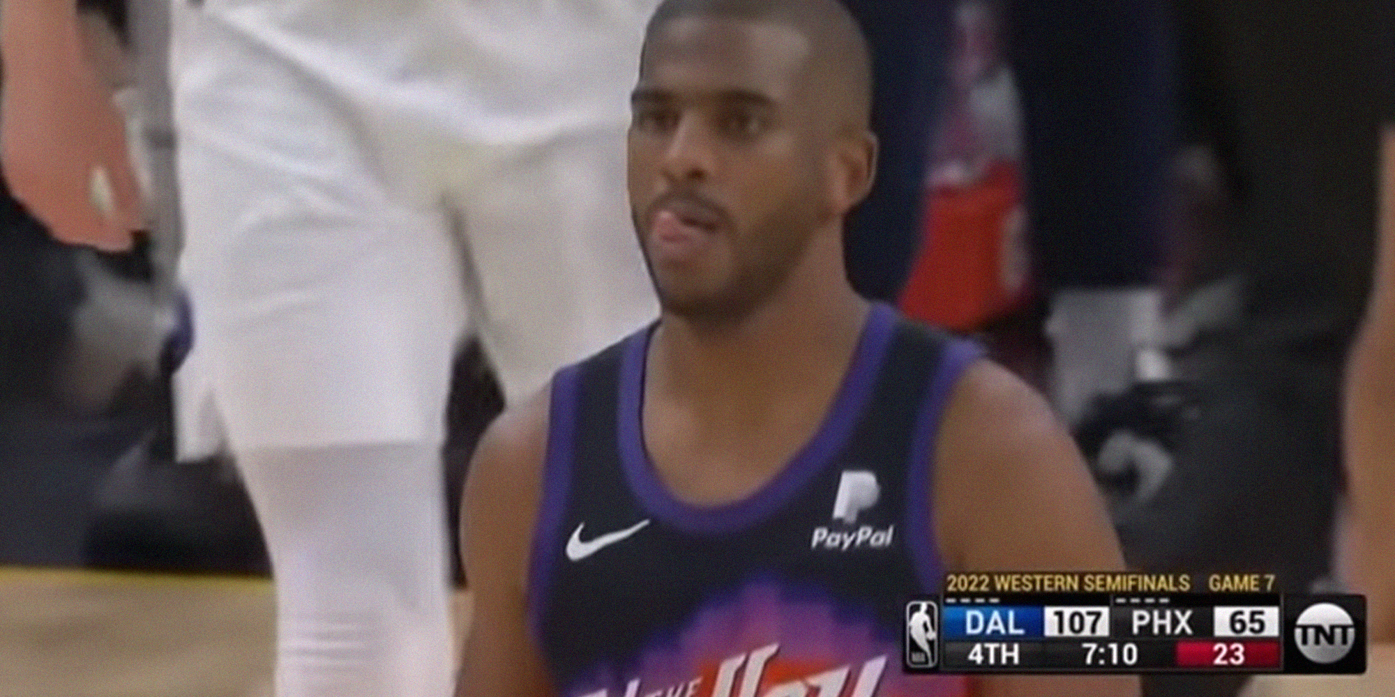 chris paul hits a huge three meme - chris paul on an NBA court after hitting a huge three to cut the lead to 42.