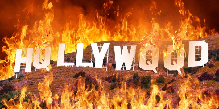 Hollywood sign on fire
