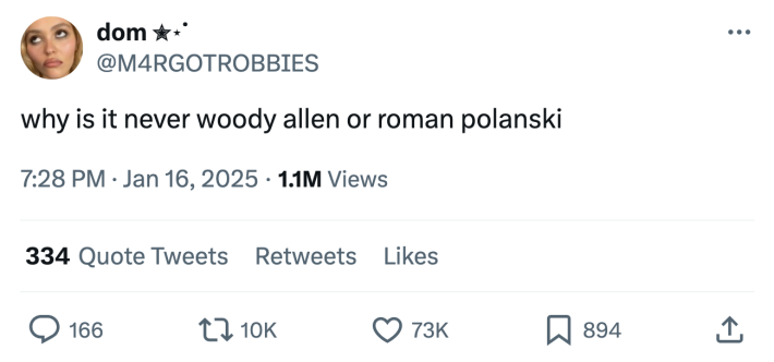 David Lynch meme, text reads, "why is it never woody allen or roman polanski"