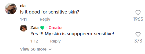 TikTok screenshot from comment discussing diaper rash cream skincare