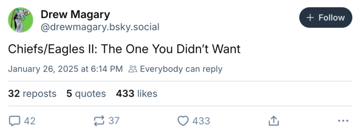 Eagles Super Bowl meme, text reads, "Chiefs/Eagles II: The One You Didn’t Want"