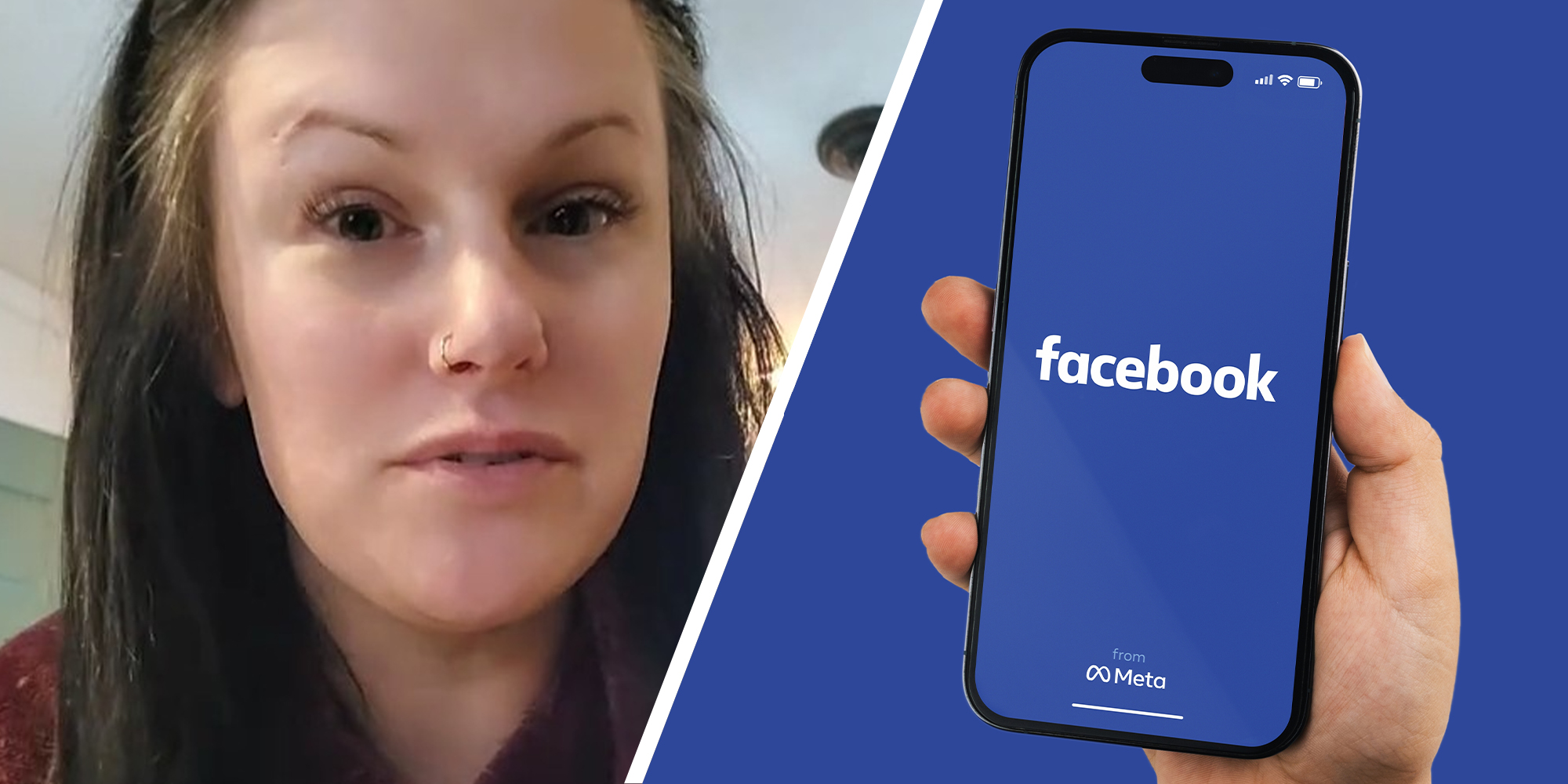 woman shares changes happening on facebook(l) Hand holding phone with iphone on display(r)