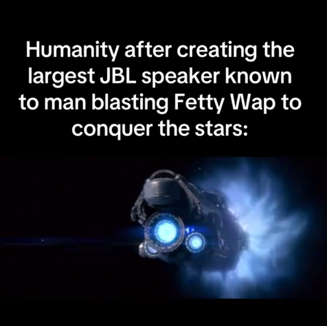 Fetty Wap JBL Speaker meme showing a space ship about to warp.