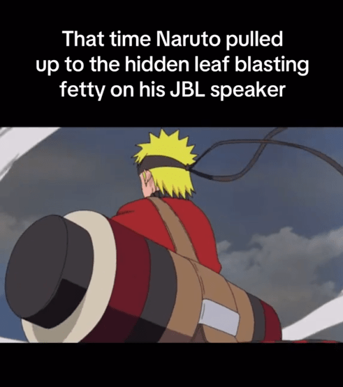 Fetty Wap JBL Speaker meme with a scene from Naruto.