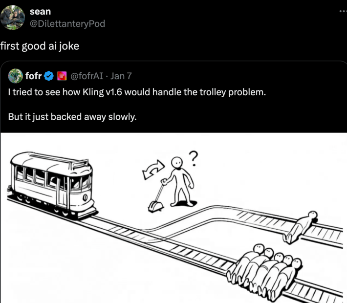 first good AI joke trolley problem meme